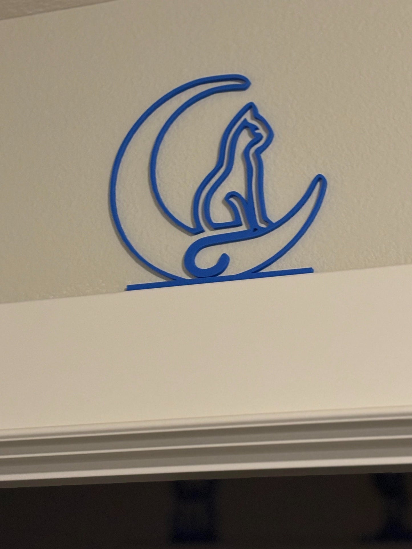Crescent moon cat door topper and figurine in emerald blue - BatCountryCraftsUSA