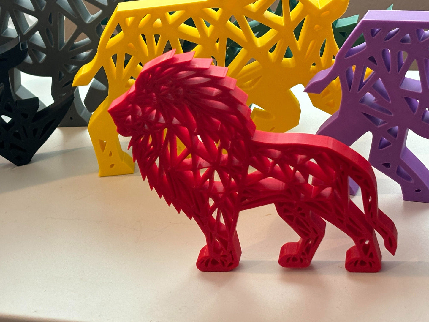 Ruby red geometric lion display figure - BatCountryCraftsUSA