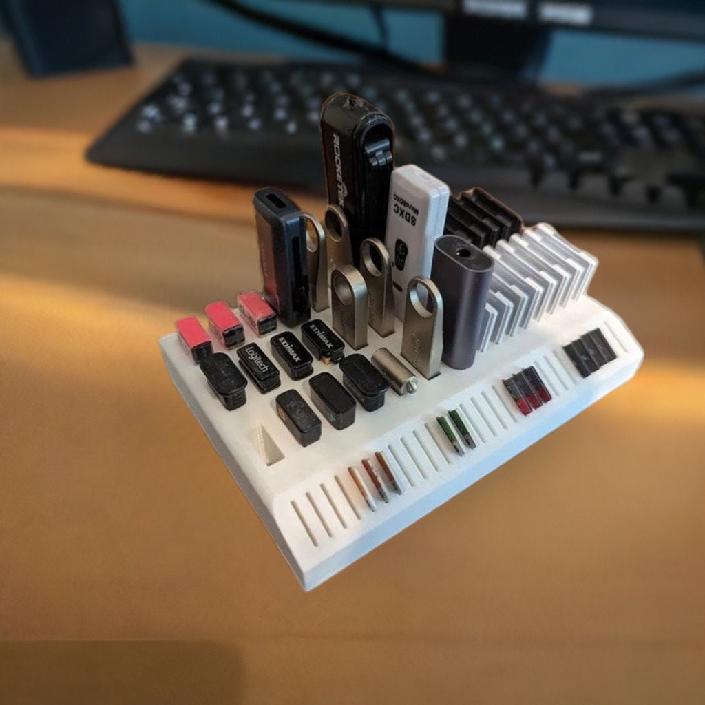 Universal Media Storage Organizer | 24 USB + 16 SD + 29 MicroSD Card Holder | Tech Device Desktop Stand | Compact Hub - BatCountryCraftsUSA
