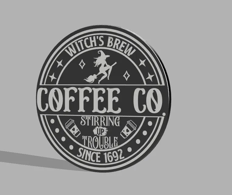 Witches Brew Coffee Co Sign | Halloween 2025 Decor | Spooky Barista Prop | Haunted Cafe Art - BatCountryCraftsUSA