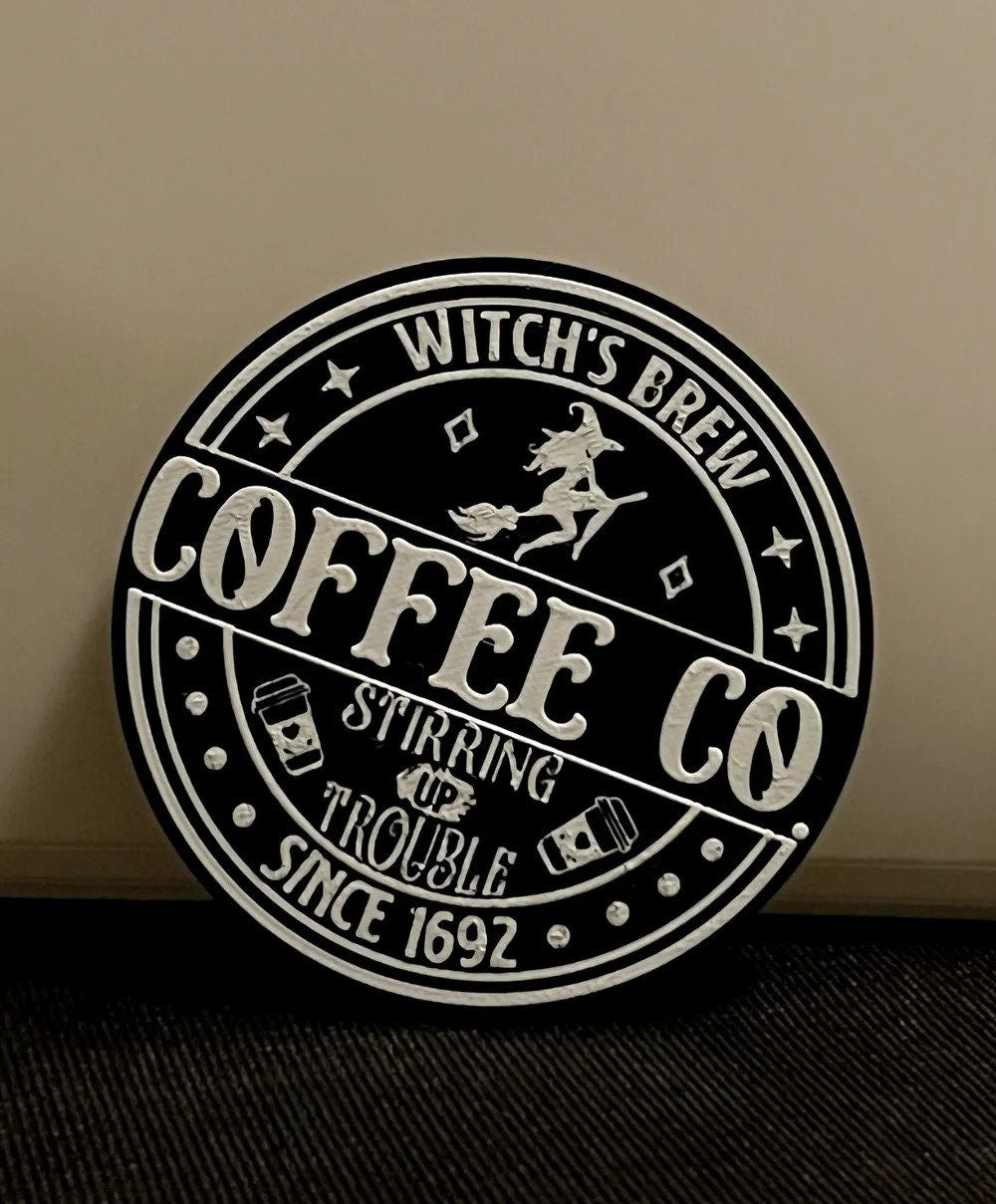 Witches Brew Coffee Co Sign | Halloween 2025 Decor | Spooky Barista Prop | Haunted Cafe Art - BatCountryCraftsUSA