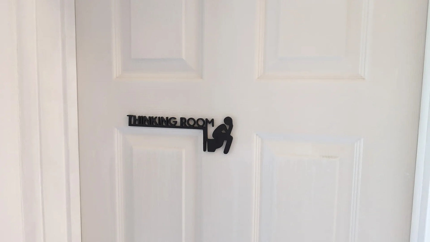 Thinking Room Funny Bathroom Door Topper Sign | Witty Toilet Humor Decor | Quirky Stick Figure WC Plaque