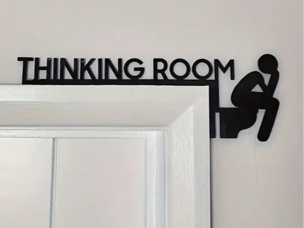 Thinking Room Funny Bathroom Door Topper Sign | Witty Toilet Humor Decor | Quirky Stick Figure WC Plaque