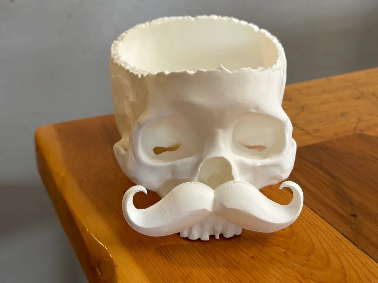Skull with Mustache Bowl: Quirky Halloween Decor | Spooky-Fun Catch-All - BatCountryCraftsUSA