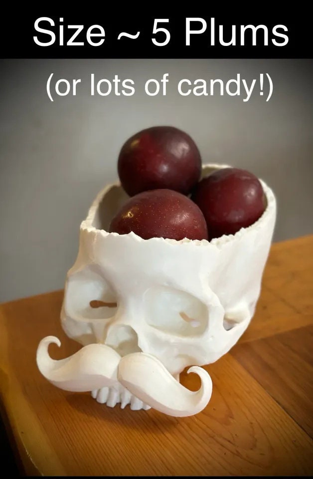 Skull with Mustache Bowl: Quirky Halloween Decor | Spooky-Fun Catch-All - BatCountryCraftsUSA