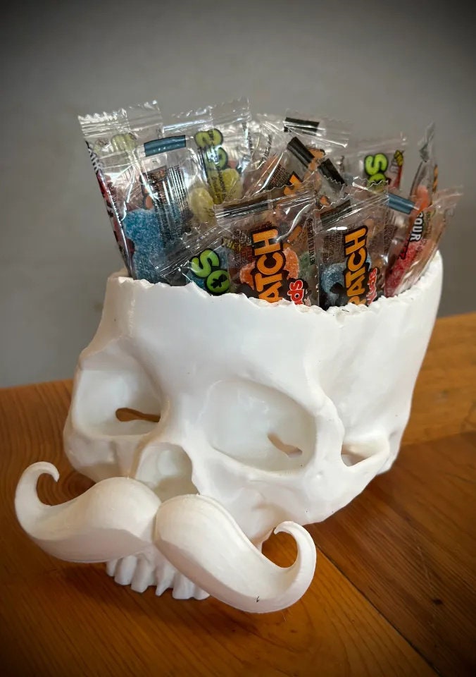 Skull with Mustache Bowl: Quirky Halloween Decor | Spooky-Fun Catch-All - BatCountryCraftsUSA