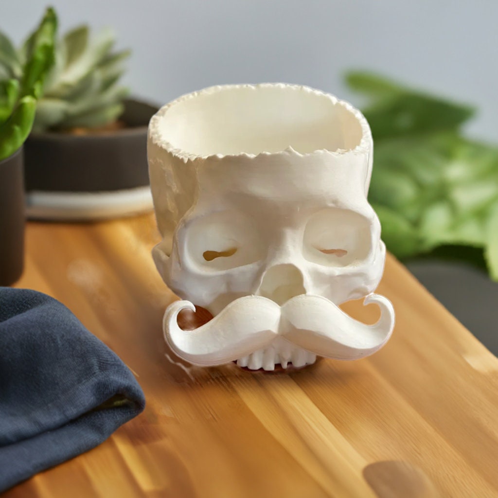 Skull with Mustache Bowl: Quirky Halloween Decor | Spooky-Fun Catch-All - BatCountryCraftsUSA