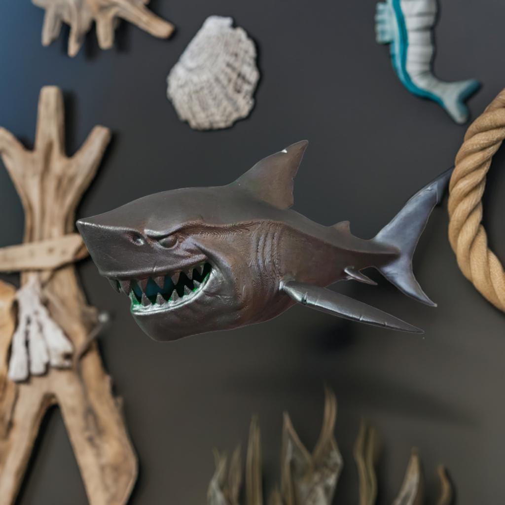 Shark Wall Decor | Ocean Nursery Art | Beach Room Decor | Nautical Sea Life Hook | Bathroom Art - BatCountryCraftsUSA