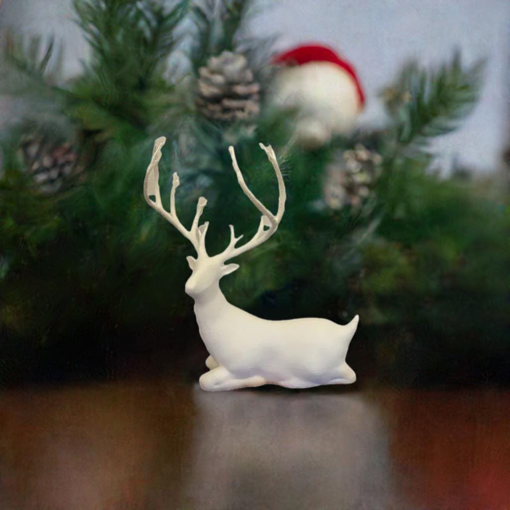 Laying Christmas Deer | Peaceful Winter Reindeer Figure | Holiday Deer Display | Elegant Resting Deer Decor | Mantel Accent Piece - BatCountryCraftsUSA