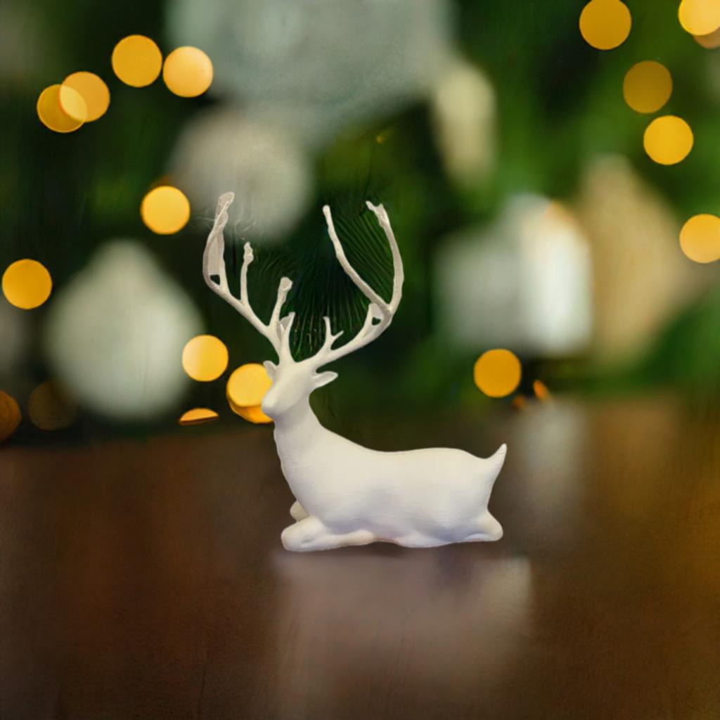 Laying Christmas Deer | Peaceful Winter Reindeer Figure | Holiday Deer Display | Elegant Resting Deer Decor | Mantel Accent Piece - BatCountryCraftsUSA