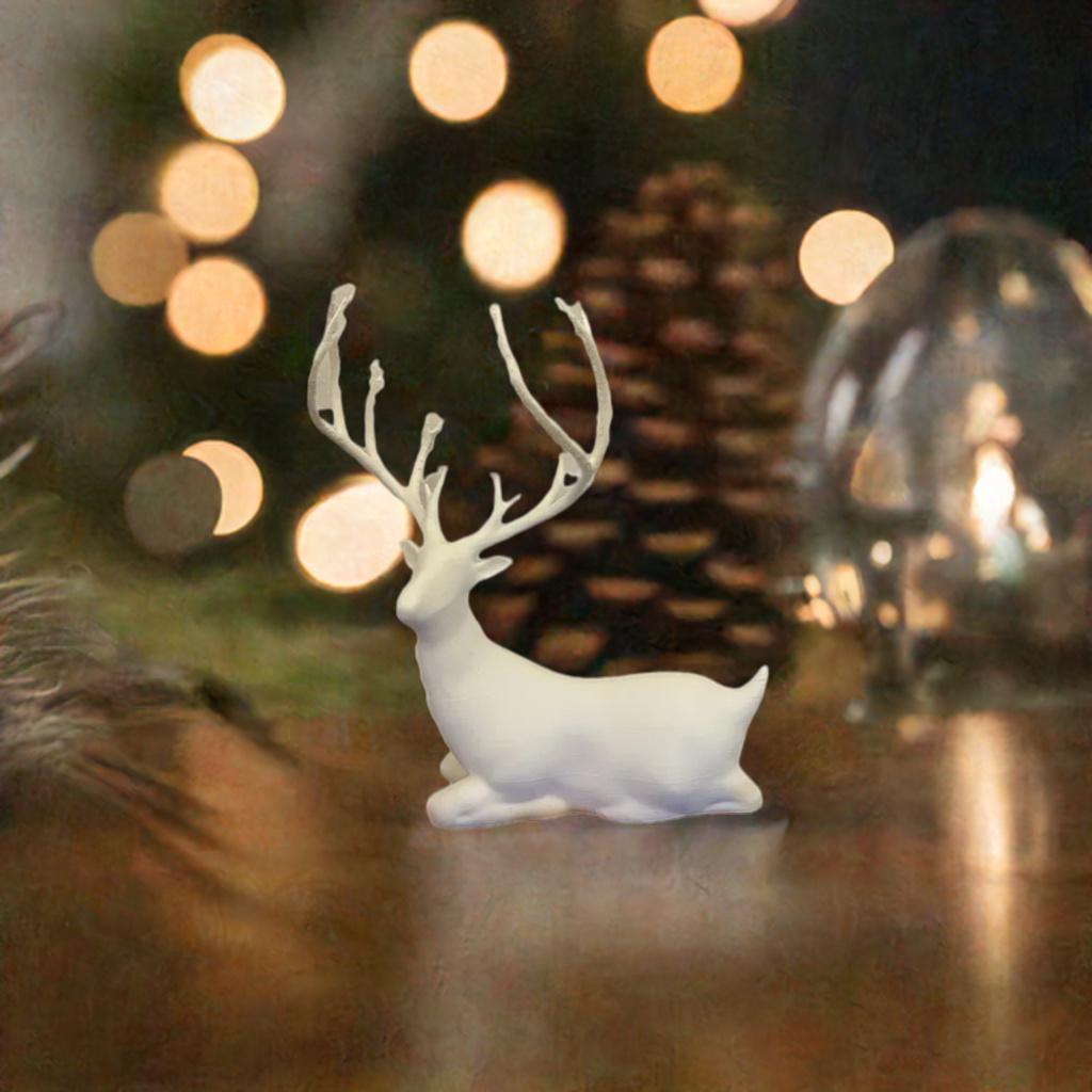 Laying Christmas Deer | Peaceful Winter Reindeer Figure | Holiday Deer Display | Elegant Resting Deer Decor | Mantel Accent Piece - BatCountryCraftsUSA