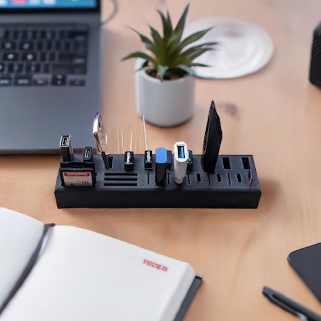 USB and SD Card Organizer | USB-C A Holder | Memory Card Storage | Desk Cable Management | Tech Organizer Stand - BatCountryCraftsUSA