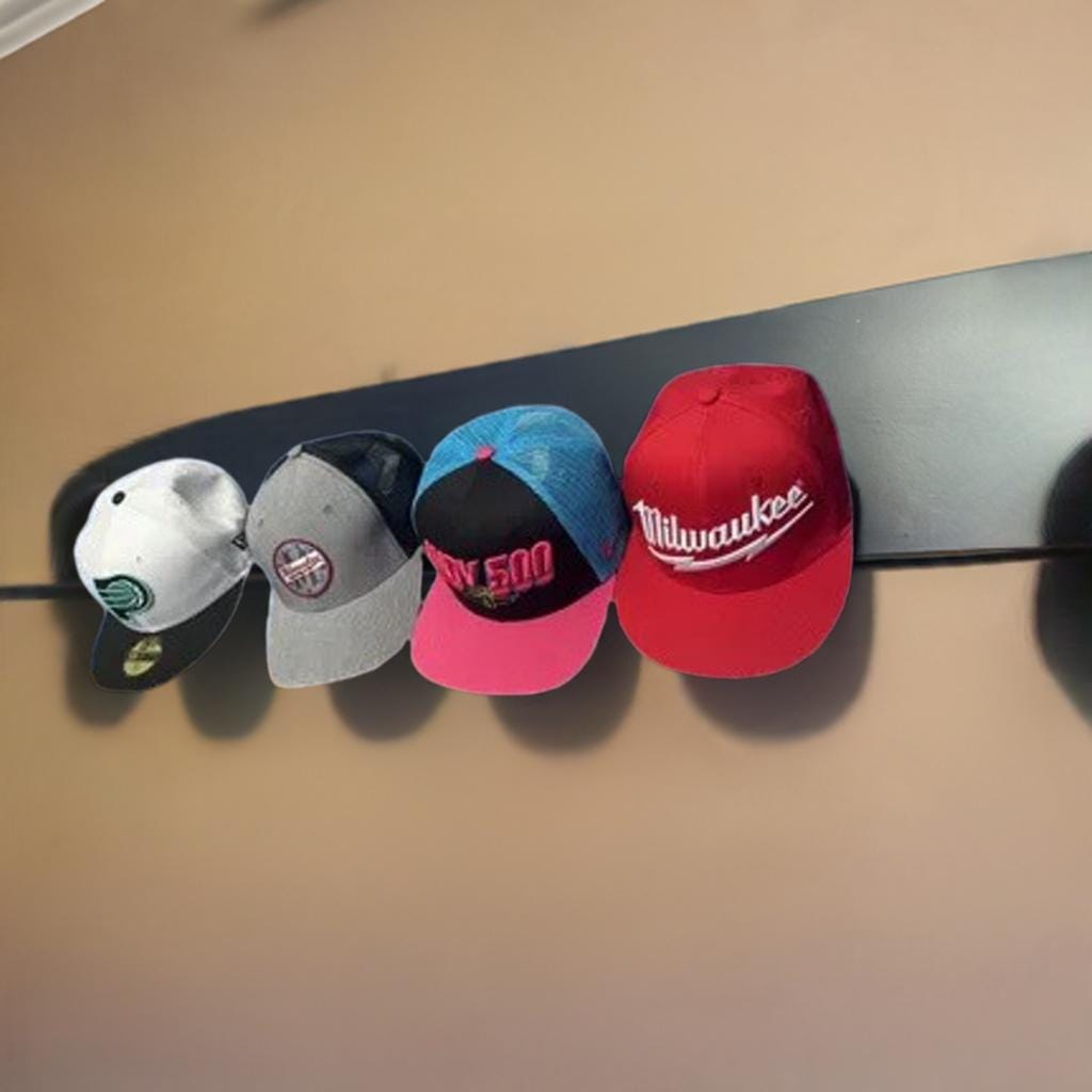 Modern Slim Hat Hook Wall Display | Hidden Hardware Baseball Cap Storage | Command Strip & Screw Mount | Minimalist Hat Hanger Floating Hook - BatCountryCraftsUSA