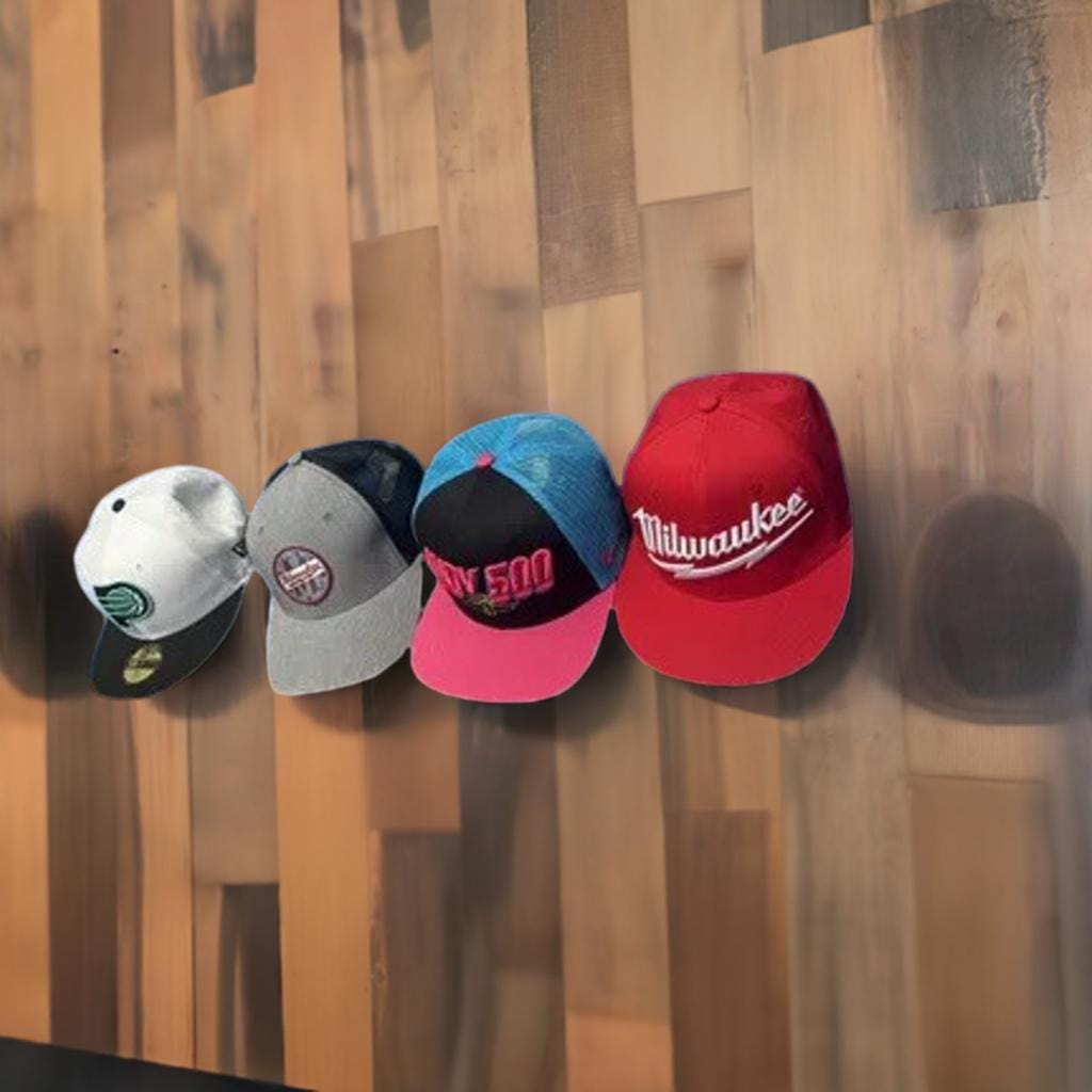 Modern Slim Hat Hook Wall Display | Hidden Hardware Baseball Cap Storage | Command Strip & Screw Mount | Minimalist Hat Hanger Floating Hook - BatCountryCraftsUSA