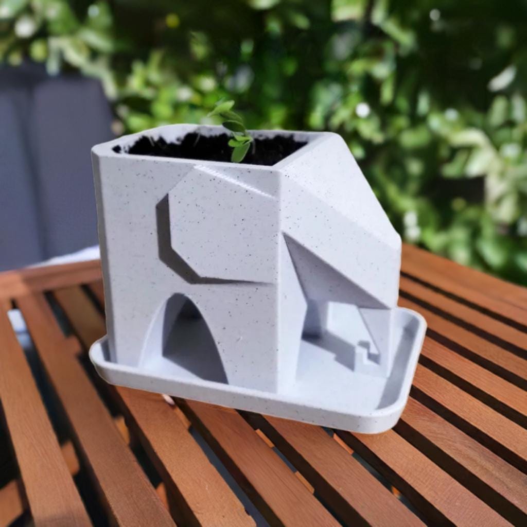 Low Poly Elephant Planter with Drainage | Modern Plant Holder | Succulent Pot | Geometric Animal Decor | Drip Tray Design - BatCountryCraftsUSA