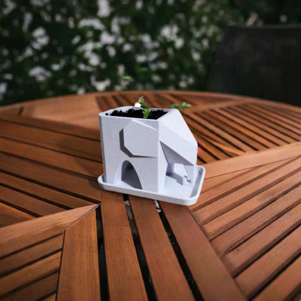 Low Poly Elephant Planter with Drainage | Modern Plant Holder | Succulent Pot | Geometric Animal Decor | Drip Tray Design - BatCountryCraftsUSA