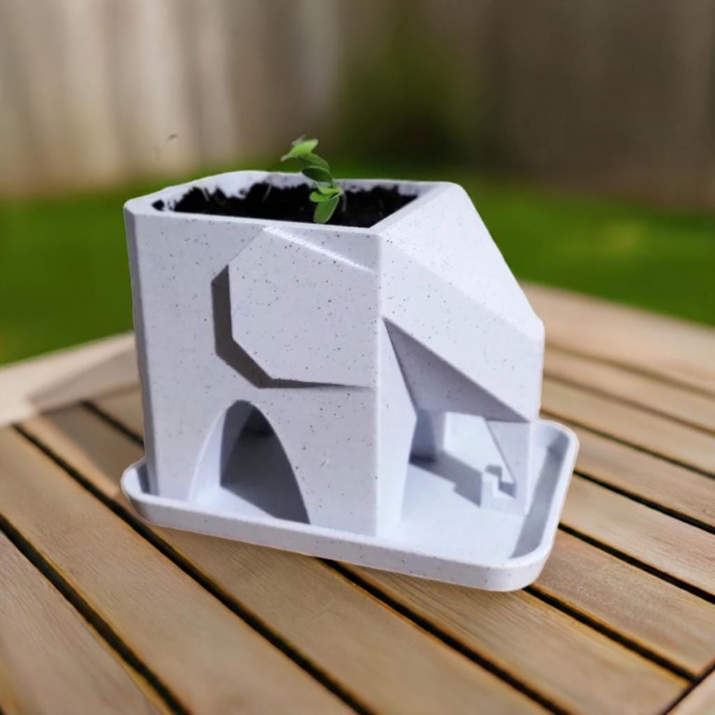 Low Poly Elephant Planter with Drainage | Modern Plant Holder | Succulent Pot | Geometric Animal Decor | Drip Tray Design - BatCountryCraftsUSA