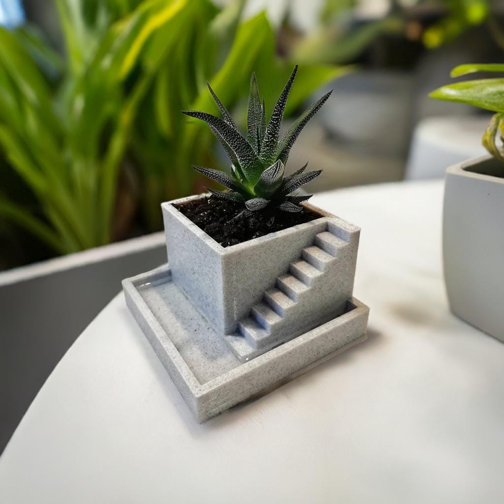 Stair Succulent Planter | Mini Plant Holder | Modern Geometric Desk Planter | Minimalist Indoor Garden Decor - BatCountryCraftsUSA