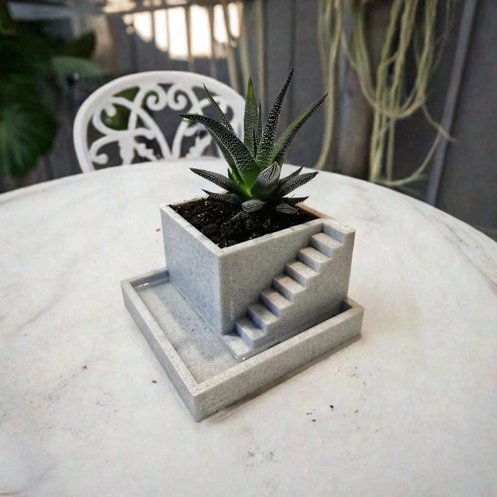 Stair Succulent Planter | Mini Plant Holder | Modern Geometric Desk Planter | Minimalist Indoor Garden Decor - BatCountryCraftsUSA