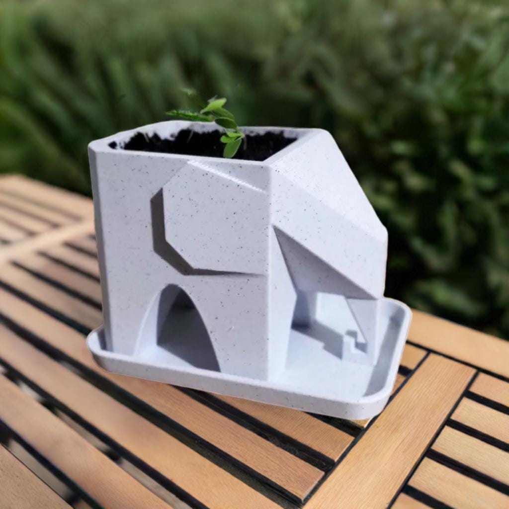 Low Poly Elephant Planter with Drainage | Modern Plant Holder | Succulent Pot | Geometric Animal Decor | Drip Tray Design - BatCountryCraftsUSA