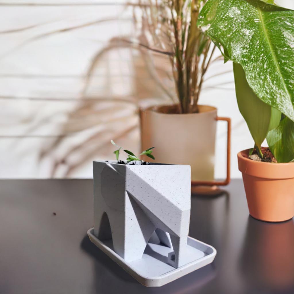 Low Poly Elephant Planter with Drainage | Modern Plant Holder | Succulent Pot | Geometric Animal Decor | Drip Tray Design - BatCountryCraftsUSA