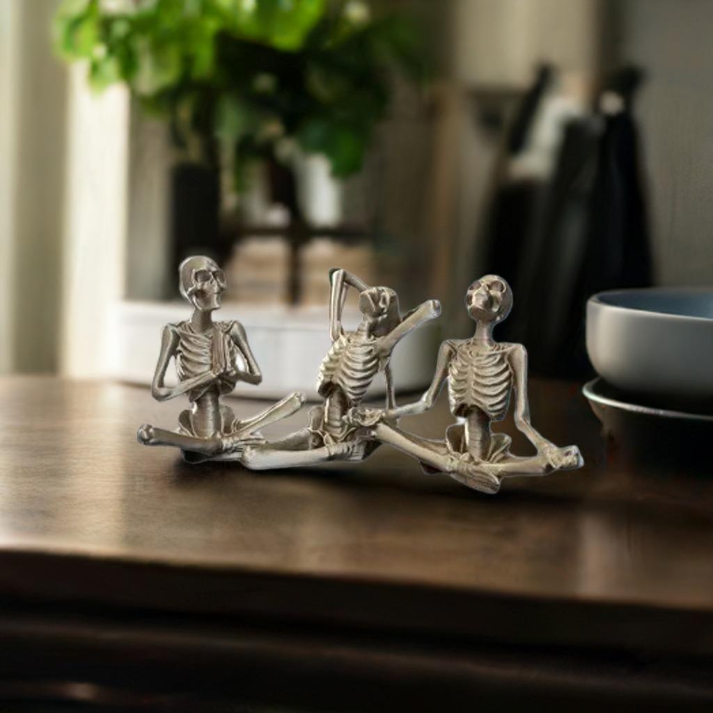 Skeleton Yoga Figurines | Set of 3 Poses | Gothic Home Decor | Yoga Lover Gift | Halloween Decoration | Meditation Art - BatCountryCraftsUSA