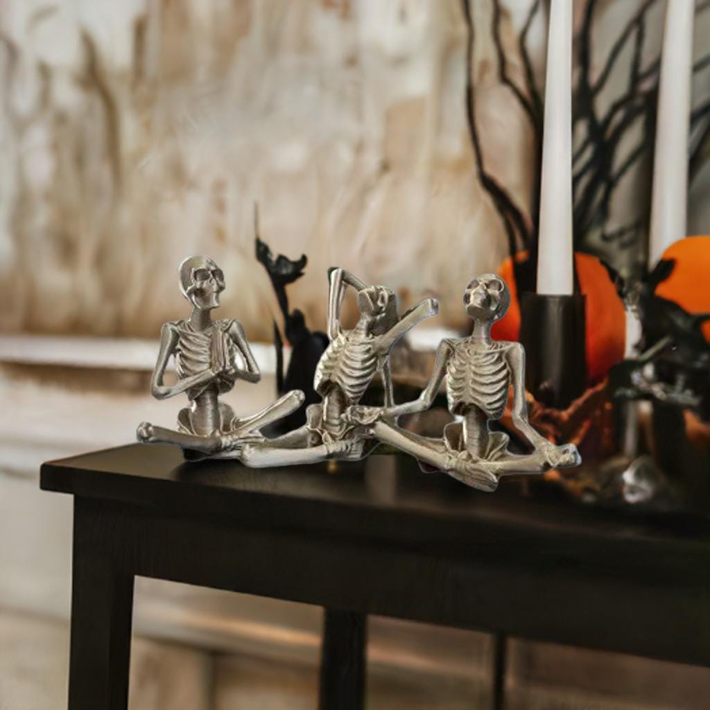 Skeleton Yoga Figurines | Set of 3 Poses | Gothic Home Decor | Yoga Lover Gift | Halloween Decoration | Meditation Art - BatCountryCraftsUSA