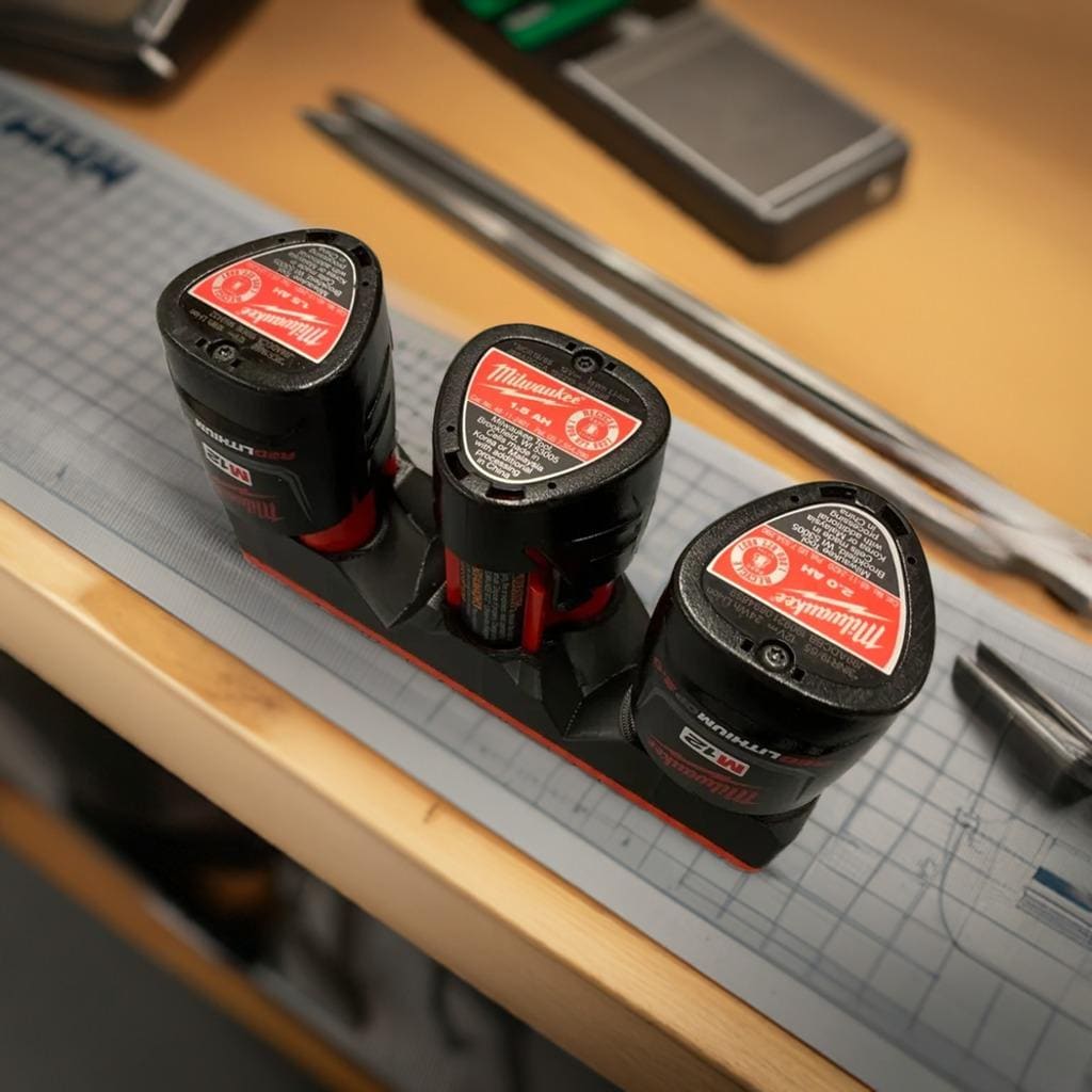 Milwaukee M12 Battery Organizer | Gridfinity Shadow Tray | Tool Battery Storage | Workshop Organization | M12 Battery Holder | 3X Small Tray - BatCountryCraftsUSA