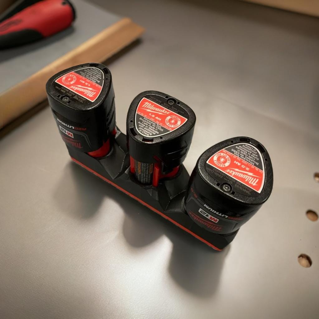 Milwaukee M12 Battery Organizer | Gridfinity Shadow Tray | Tool Battery Storage | Workshop Organization | M12 Battery Holder | 3X Small Tray - BatCountryCraftsUSA