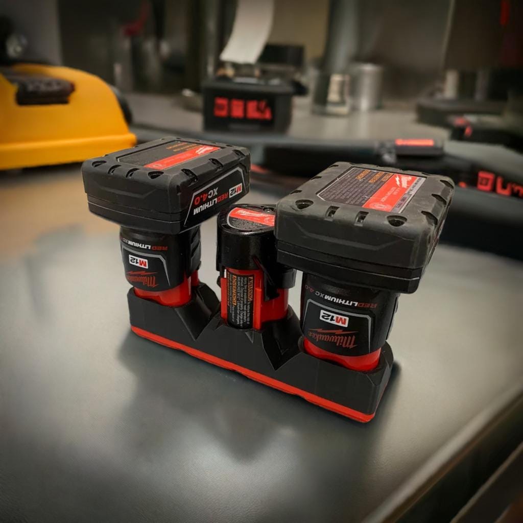 Milwaukee M12 Battery Organizer | Gridfinity Shadow Tray | Tool Battery Storage | Workshop Organization | M12 Battery Holder | 3X Small Tray - BatCountryCraftsUSA