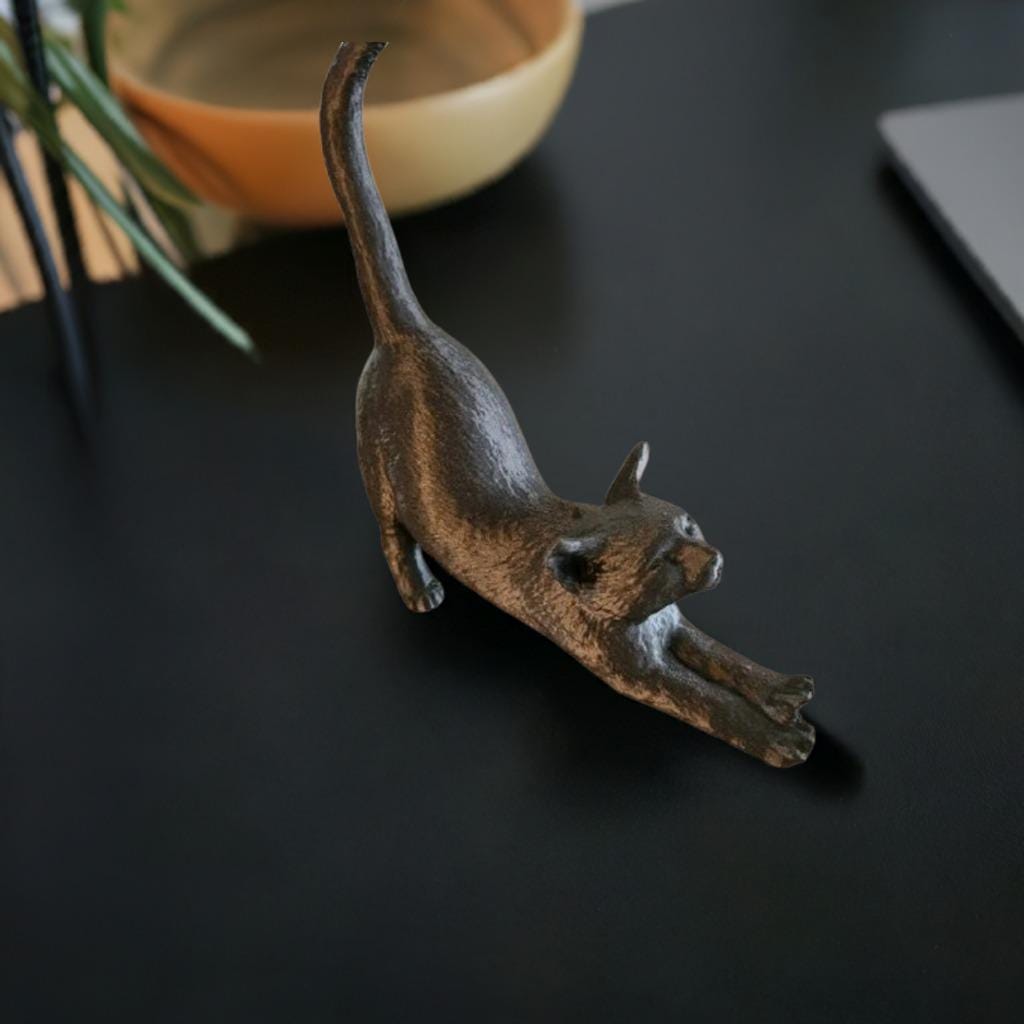 Stretching Cat Figurine | Cat Sculpture | Feline Home Decor | Animal Lover Gift | Desk Accessory | Cute Cat Statue | Pet Lover Gift - BatCountryCraftsUSA