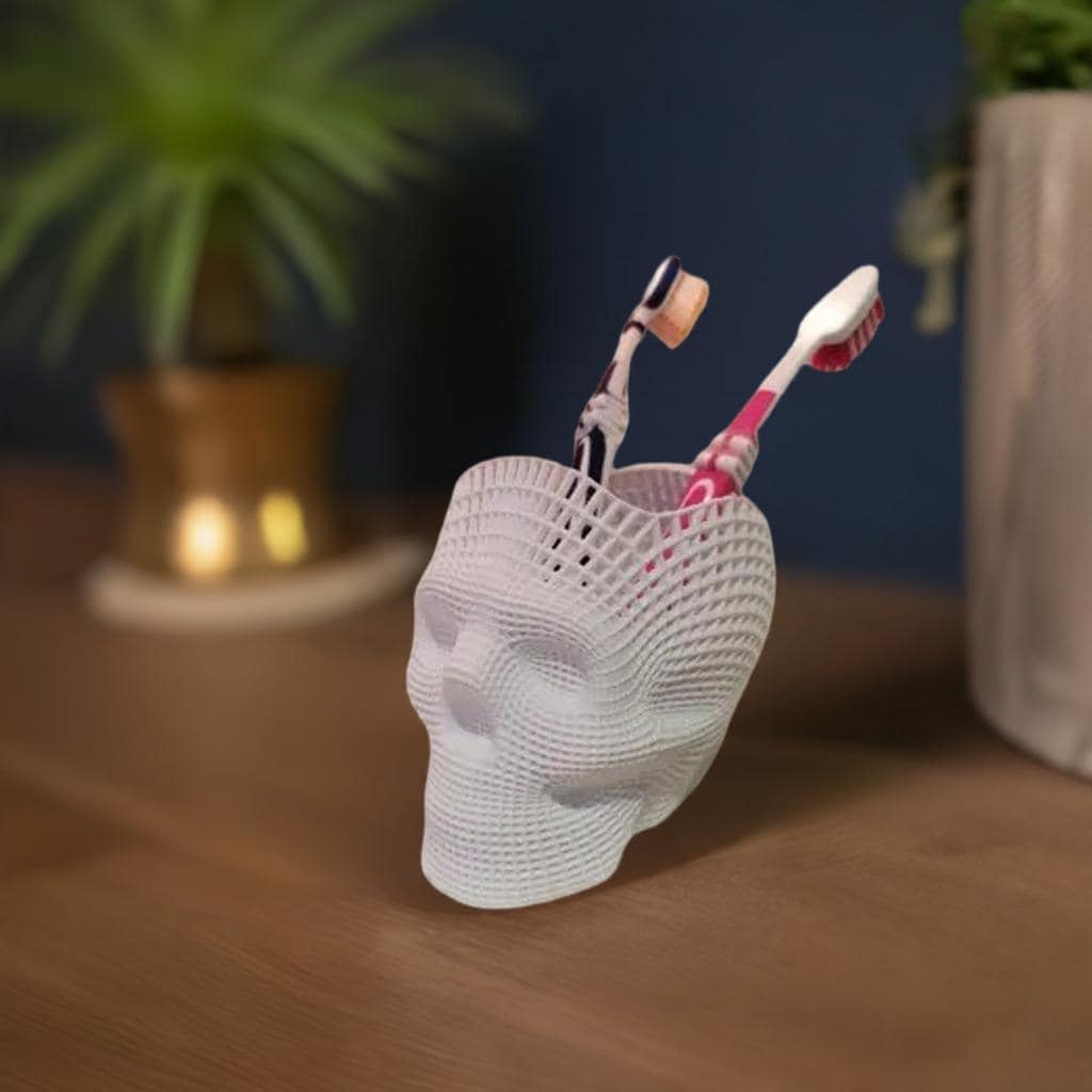 Wireframe Skull Pencil Holder | Skeleton Pen Organizer | Gothic Desk Accessory | Creative Office Decor | Skull Pen Cup - BatCountryCraftsUSA