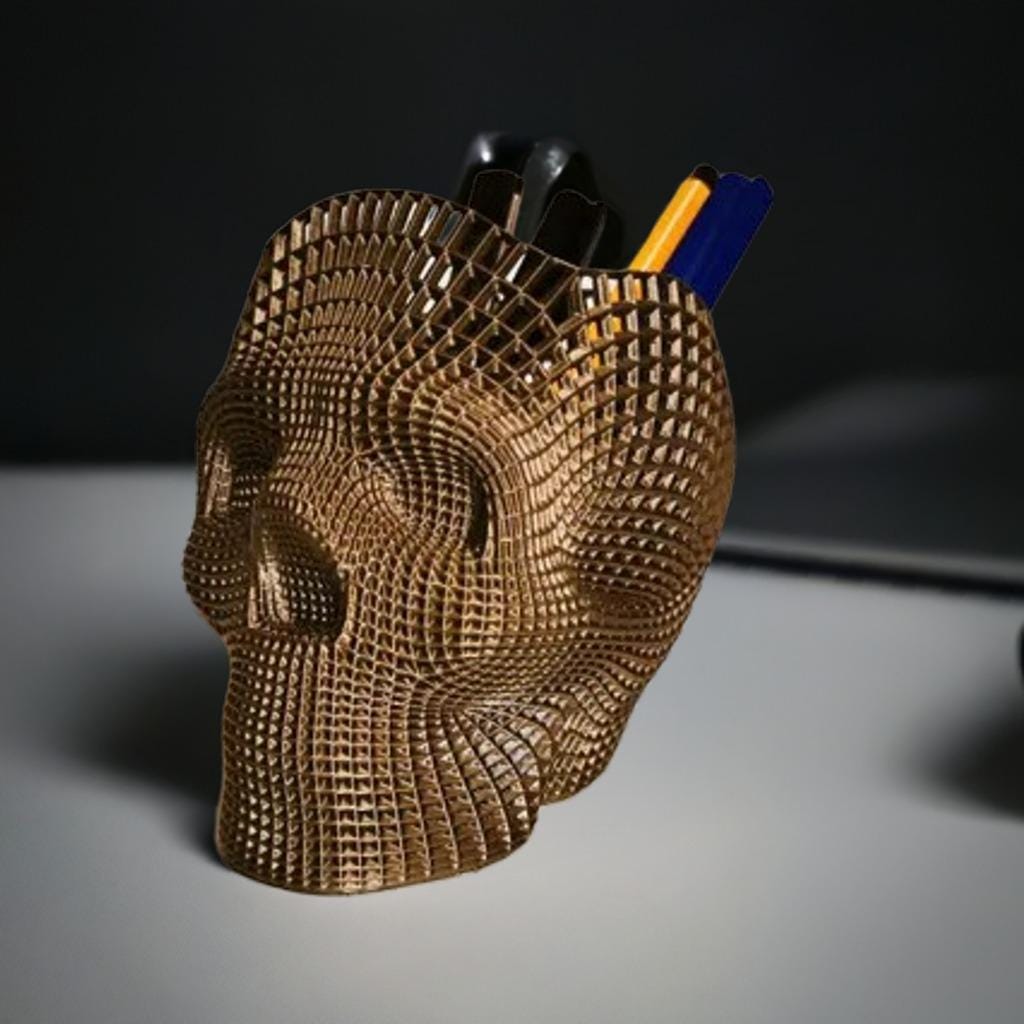 Wireframe Skull Pencil Holder | Skeleton Pen Organizer | Gothic Desk Accessory | Creative Office Decor | Skull Pen Cup - BatCountryCraftsUSA
