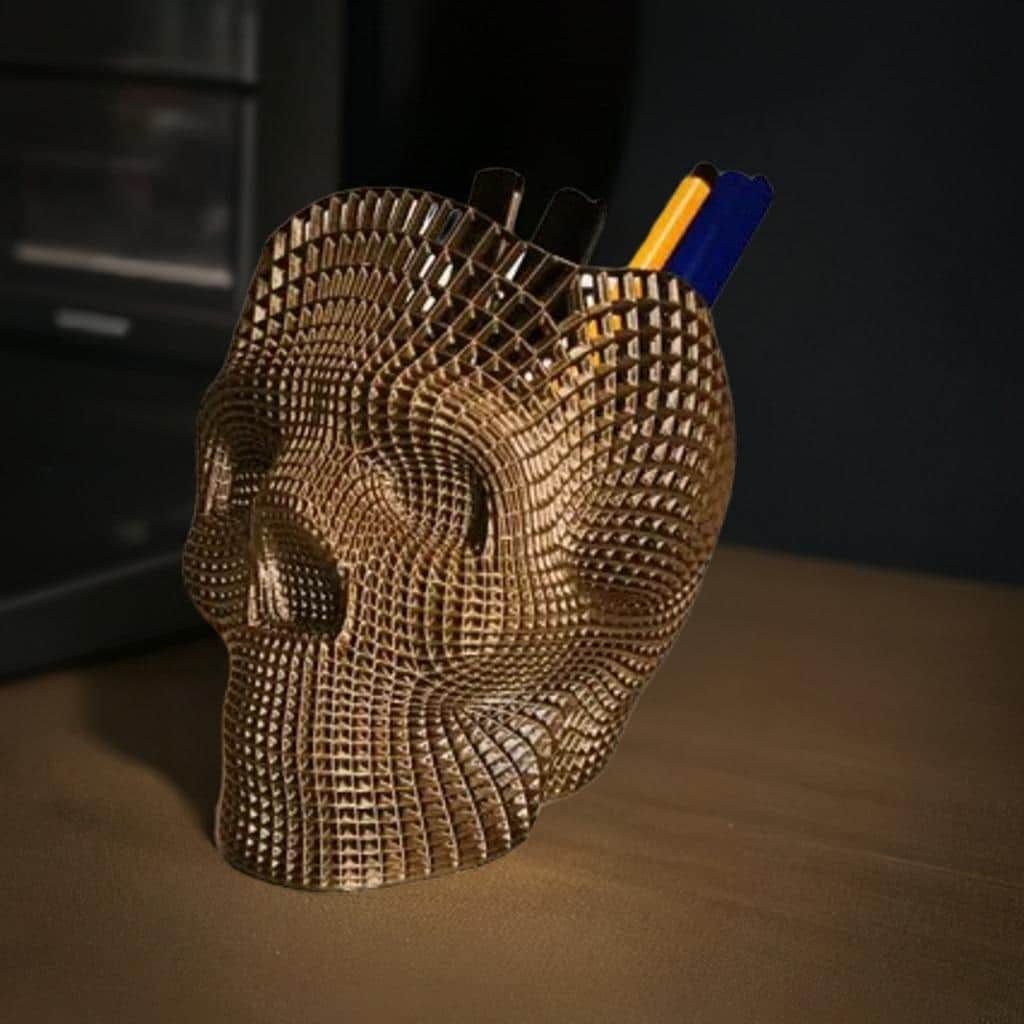 Wireframe Skull Pencil Holder | Skeleton Pen Organizer | Gothic Desk Accessory | Creative Office Decor | Skull Pen Cup - BatCountryCraftsUSA