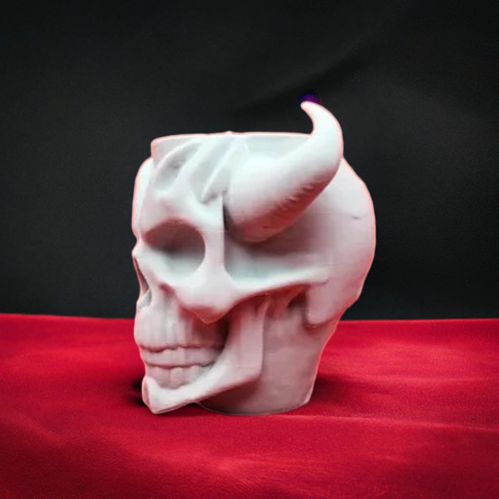 Demon Skull Pen Cup | Horned Skeleton Pen Holder | Gothic Office Accessory | Halloween Pencil Organizer | Dark Fantasy Decor - BatCountryCraftsUSA