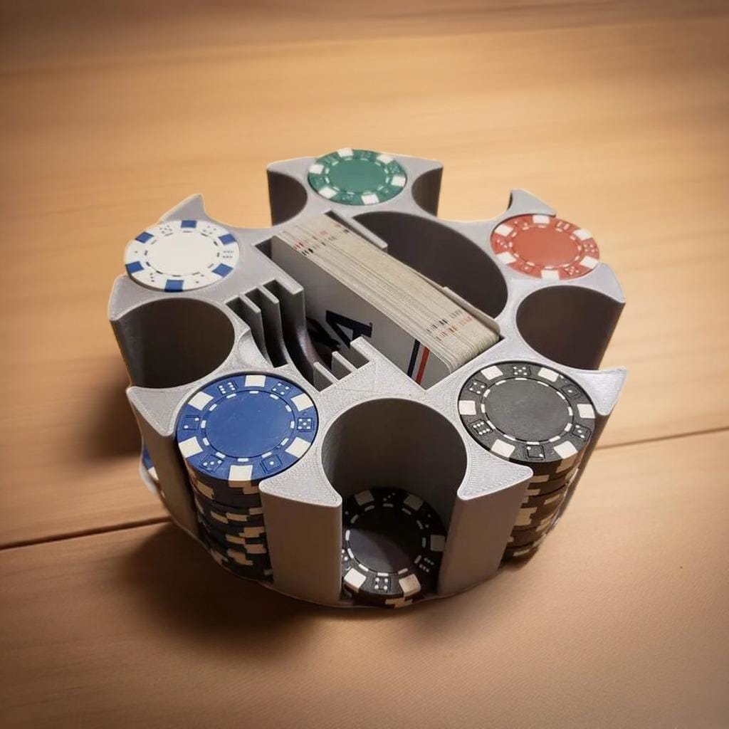 All-In-One Poker Chip Tray & Card Holder | Casino Table Organizer | Blind Button Station | Gaming Caddy - BatCountryCraftsUSA