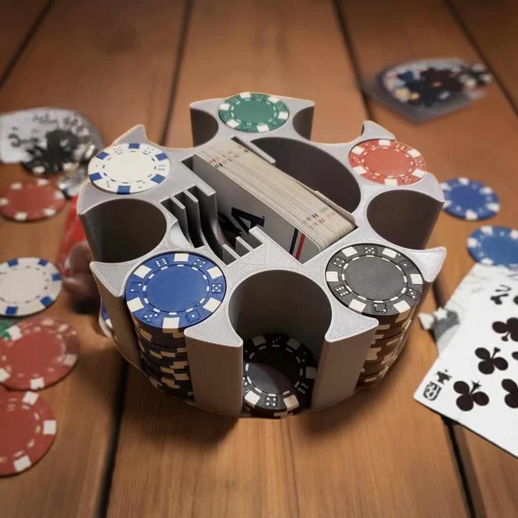 All-In-One Poker Chip Tray & Card Holder | Casino Table Organizer | Blind Button Station | Gaming Caddy - BatCountryCraftsUSA