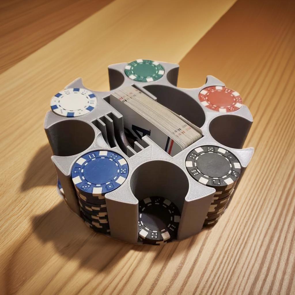 All-In-One Poker Chip Tray & Card Holder | Casino Table Organizer | Blind Button Station | Gaming Caddy - BatCountryCraftsUSA