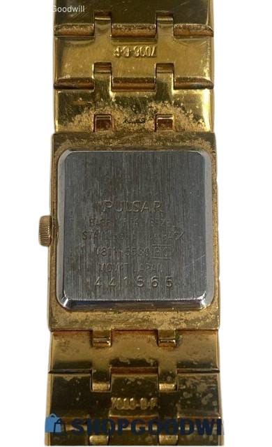 Vintage Pulsar Quartz Gold Watch | 8K Gold Plated Link Band & 14K Clasp | Rectangular Black Dial Japan Movement | Women's Dress Watch - BatCountryCraftsUSA