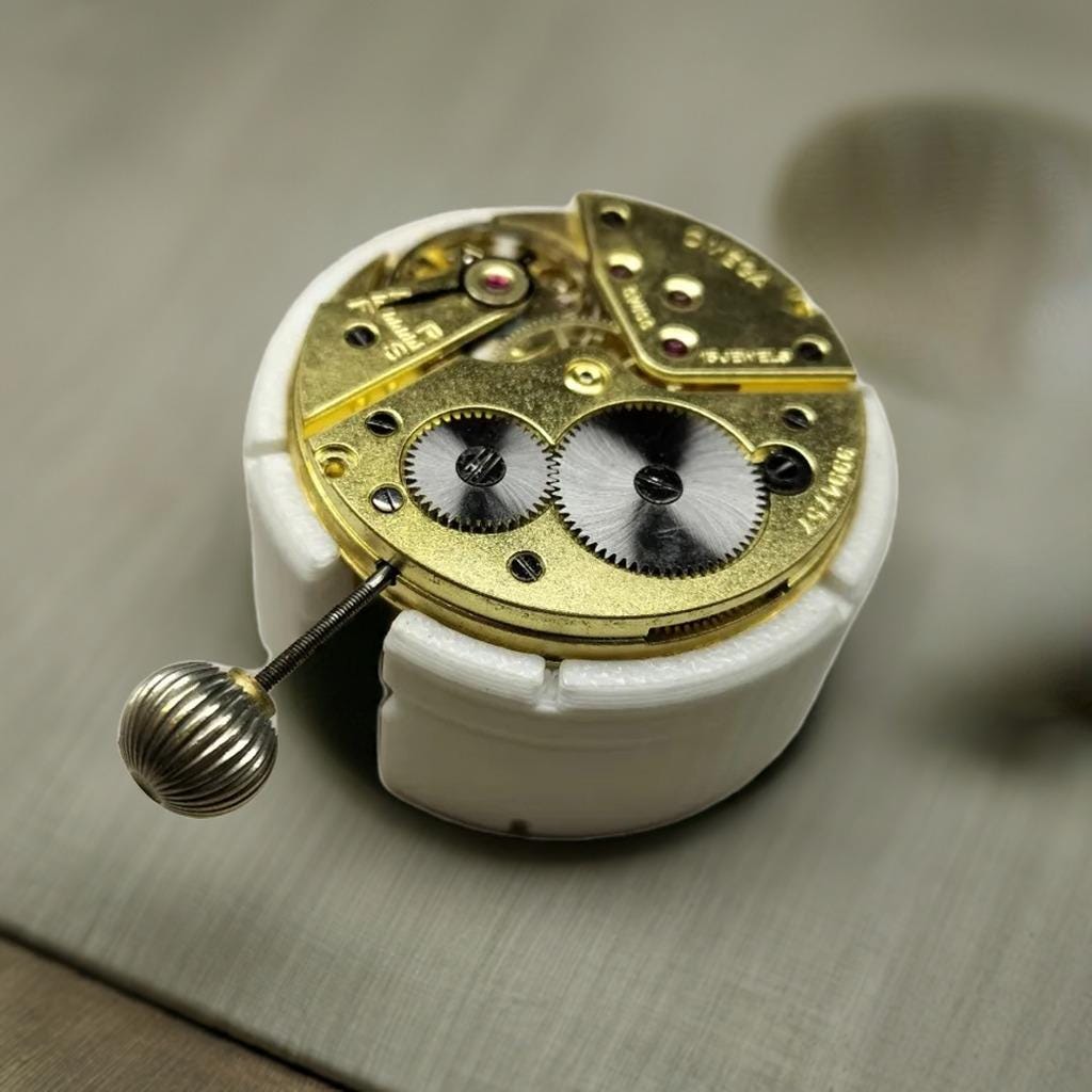 Omega 38.5LT1 160 Pocket Watch Movement Holder | Watchmaker Tool for Ligne 17 Size Repairs | Omega Cal 160 Movement Case Support Stand - BatCountryCraftsUSA
