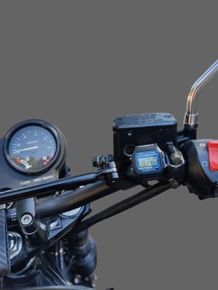 Motorcycle Handlebar Casio F-105W Watch Mount | Digital Clock Mount for Brake Reservoir | Moto Time Display for Cafe Racer & Street Bikes - BatCountryCraftsUSA