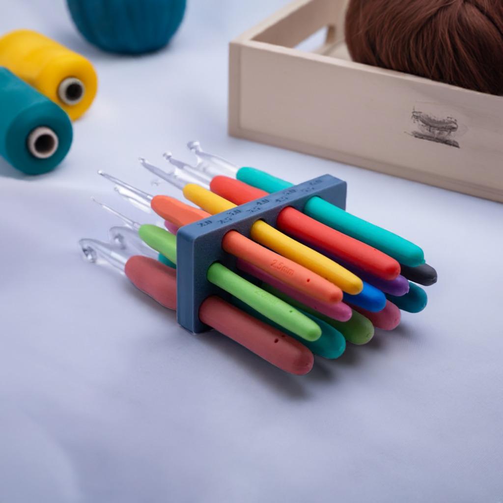 Crochet Hook Organizer for Ergonomic Rubber Handles | 9 or 14 Hook Storage Block | Desktop Stand | Craft Supply Holder | Tool Rack - BatCountryCraftsUSA