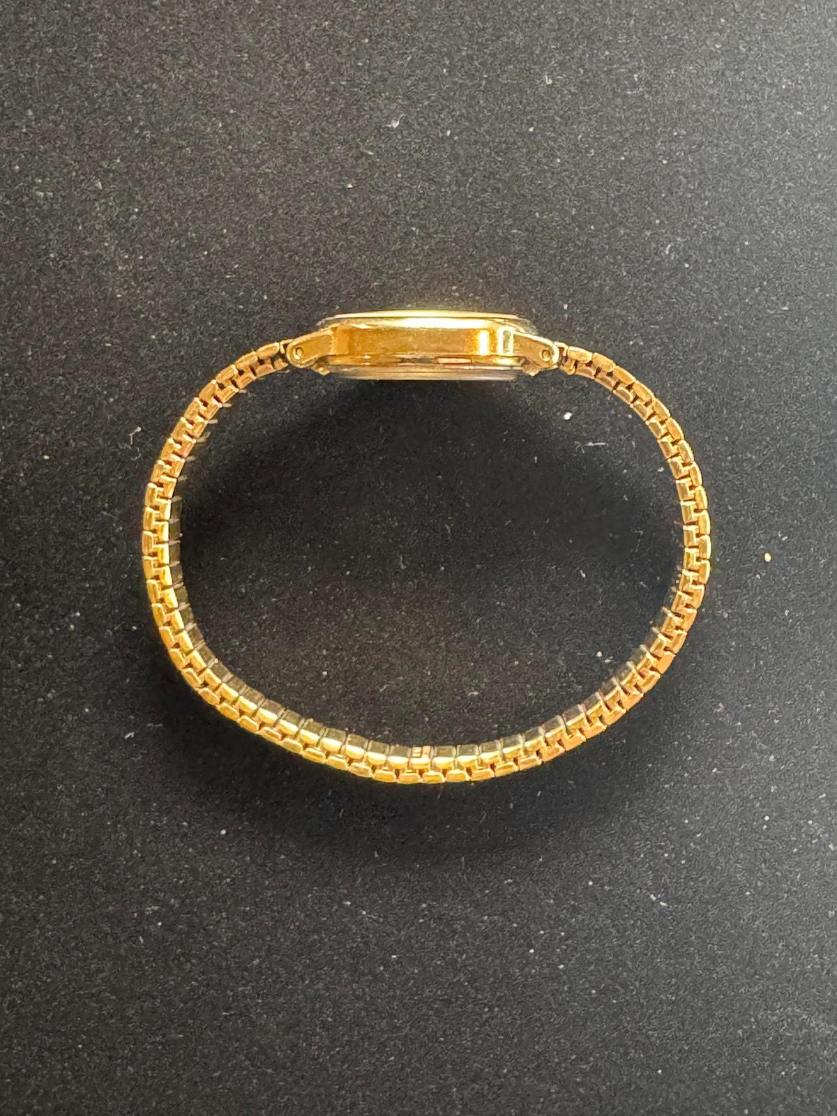 Vintage Timex Ladies Watch - Oval Gold Case | Gold Dial | Expansion Band | Quartz | Arabic Numerals - BatCountryCraftsUSA