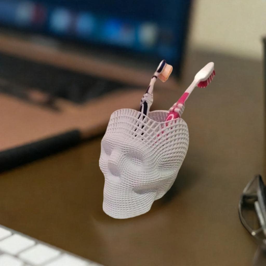 Wireframe Skull Pencil Holder | Skeleton Pen Organizer | Gothic Desk Accessory | Creative Office Decor | Skull Pen Cup - BatCountryCraftsUSA