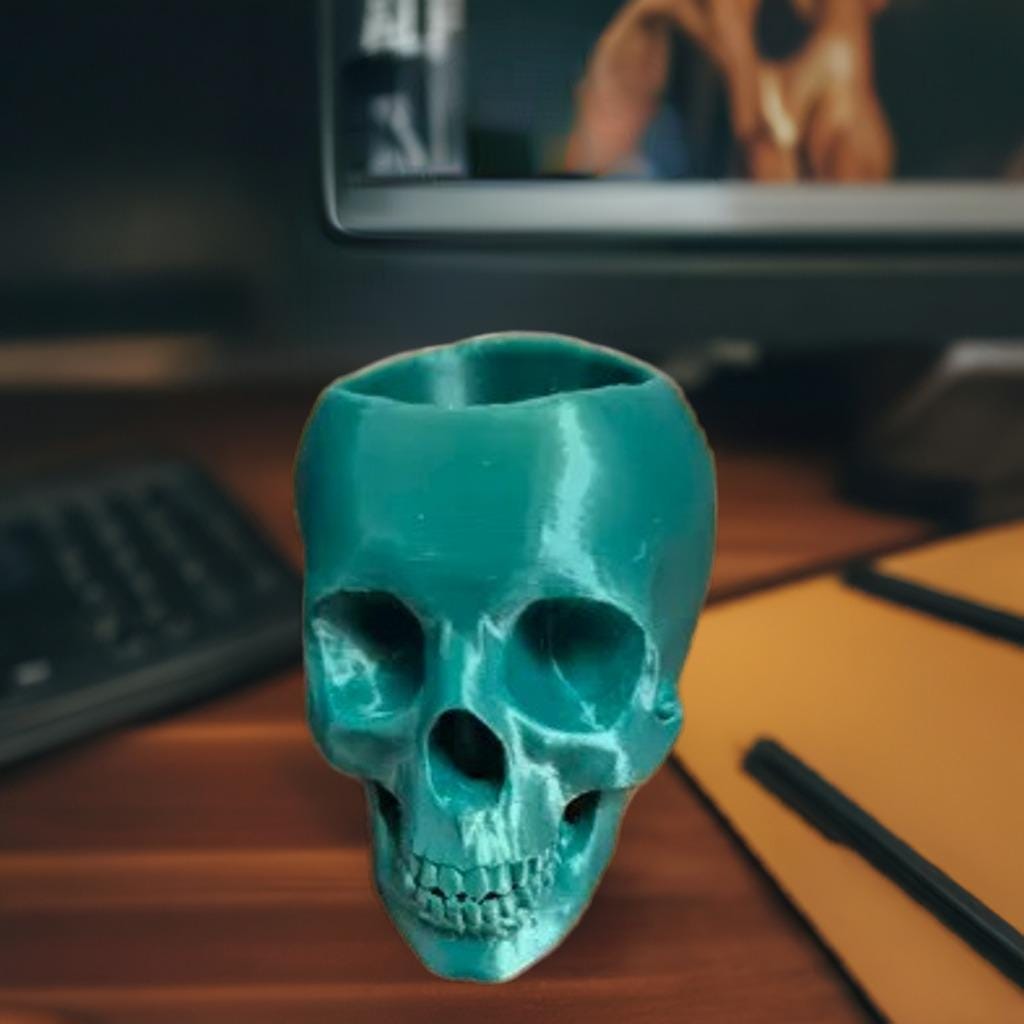 Skull Pen & Pencil Holder | Gothic Desk Organizer | Skeleton Office Accessory | Skull Pen Cup | Macabre Desktop Decor - BatCountryCraftsUSA
