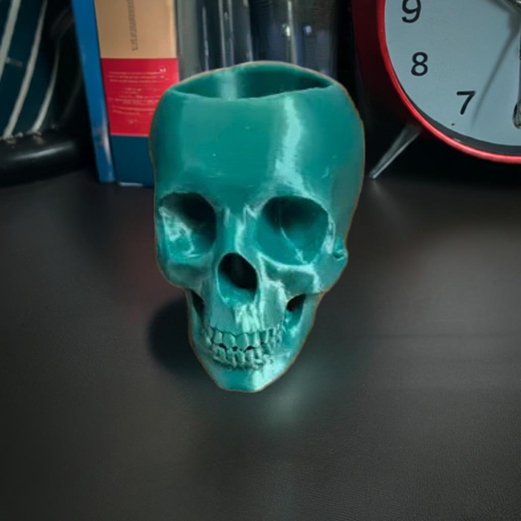 Skull Pen & Pencil Holder | Gothic Desk Organizer | Skeleton Office Accessory | Skull Pen Cup | Macabre Desktop Decor - BatCountryCraftsUSA