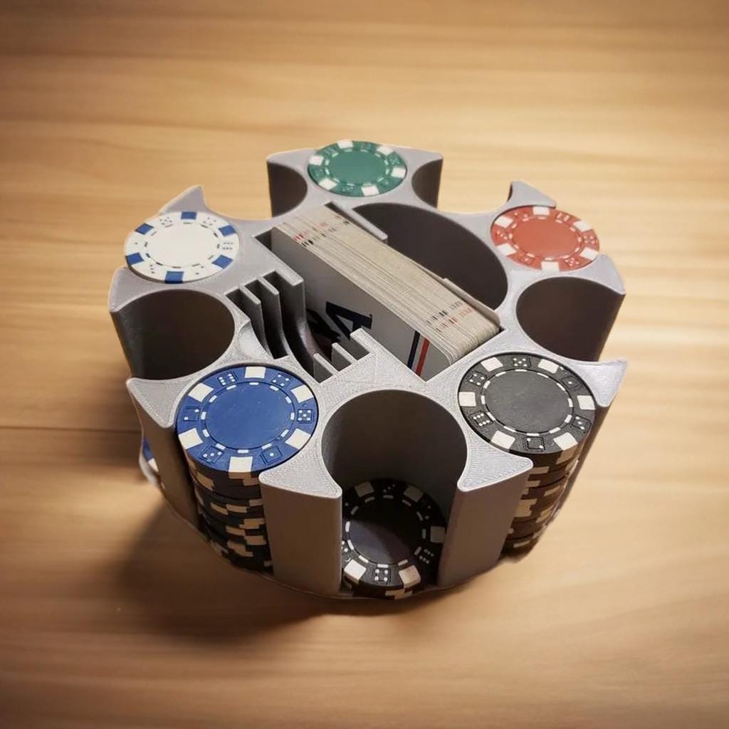 All-In-One Poker Chip Tray & Card Holder | Casino Table Organizer | Blind Button Station | Gaming Caddy - BatCountryCraftsUSA
