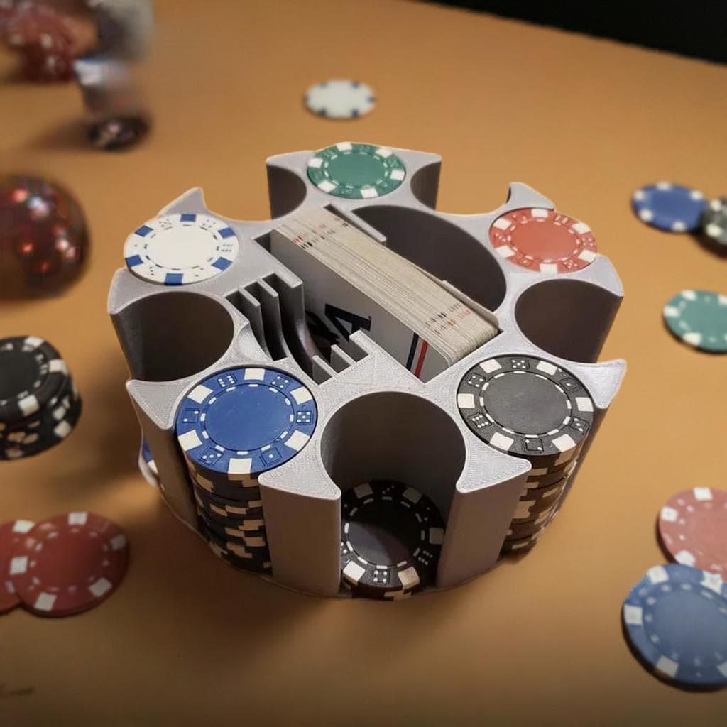 All-In-One Poker Chip Tray & Card Holder | Casino Table Organizer | Blind Button Station | Gaming Caddy - BatCountryCraftsUSA