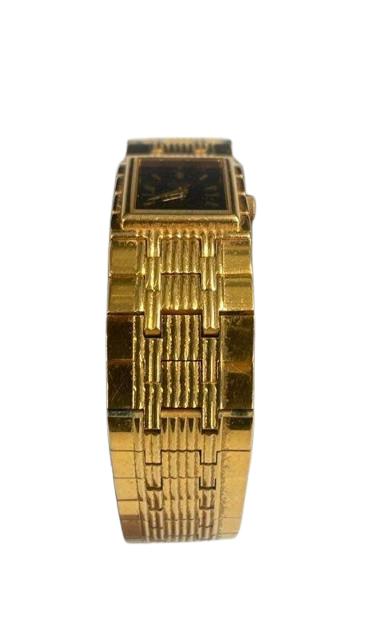 Vintage Pulsar Quartz Gold Watch | 8K Gold Plated Link Band & 14K Clasp | Rectangular Black Dial Japan Movement | Women's Dress Watch - BatCountryCraftsUSA