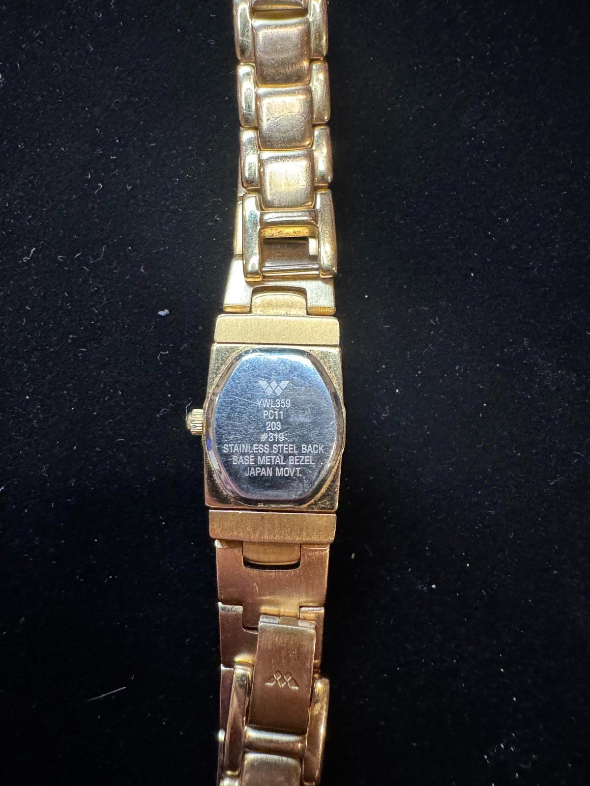 Vintage Waltham Ladies Watch - Gold Tone Rectangular Case | White Dial | Metal Link Bracelet | Model YWL359 PR11 | Japan Movement |Pre-Owned - BatCountryCraftsUSA